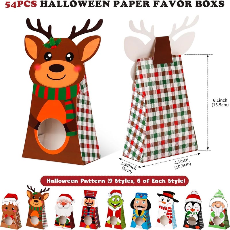 Giiffu 54-Pack Christmas Treat Boxes with Clear Window, 9 Assorted Holiday Designs Small Candy & Goodie Boxes for Classroom Gifts, Party Favors & Holiday Treat Wrapping (7.5 x 4 x 2 Inches) - Image 4